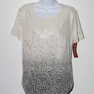 woman beige and black sequinned blouse size XL